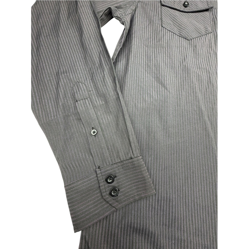 No Retreat Men's Large Black Purple Pinstripe Long Sleeve Button Up Shirt - Picture 12 of 13